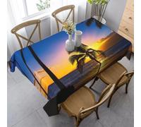 Tizhweqo Nappe Carrée Palmier, 3D Coucher de Soleil sur la Mer Nappe de Table Impermeable Polyester Nappes pour Jardin Cuisine Mariage, 150x150 cm ZNH514