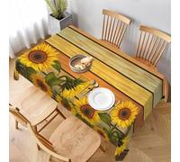 Tizhweqo Nappe Carrée Planches de Bois Rustiques, 3D Tournesol Nappe de Table Impermeable Polyester Nappes pour Jardin Cuisine Mariage, 150x150 cm ZNH434