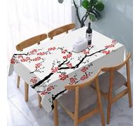 Tizhweqo Nappe Fleurs de Cerisier Japonais Anti Tache Rectangulaire, 3D Carthame Imprimé Nappe de Table Impermeable Polyester Nappes pour Noel Jardin Cuisine Mariage, 140x220 cm E/F1031