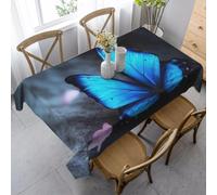 Tizhweqo Nappe Rectangulaire Papillon Bleu, 3D Papillon Nappe de Table Impermeable Polyester Nappes pour Jardin Cuisine Mariage, 140x220 cm ZNH547