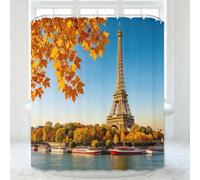 Tizhweqo Rideau de Douche 200x200 cm en Polyester 3D Paris | Motif Paysage D'automne : Polyester Imperméable, Lavable en Machine, Séchage Rapide, avec 12 Crochets