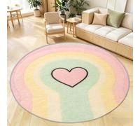 Tizhweqo Tapis Rond Arc en Ciel 100 cm, Tapis Salon 3D Forme de Coeur Poil Ras Lavable en Machine Antidérapant Doux Descente de Lit Chambre pour Cuisine, Chambre d'enfant, Bureau YDT3085