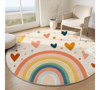 Tizhweqo Tapis Rond Arc-en-Ciel 160 cm, Tapis Salon 3D Forme de Coeur Poil Ras Lavable en Machine Antidérapant Doux Descente de Lit Chambre pour Cuisine, Chambre d'enfant, Bureau YDT3599