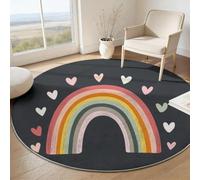 Tizhweqo Tapis Rond Arc-en-Ciel 60 cm, Tapis Salon 3D Motif Coeur Poil Ras Lavable en Machine Antidérapant Doux Descente de Lit Chambre pour Cuisine, Chambre d'enfant, Bureau YDT3626