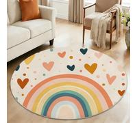 Tizhweqo Tapis Rond Arc en Ciel 90 cm, Tapis Salon 3D Forme de Coeur Poil Ras Lavable en Machine Antidérapant Doux Descente de Lit Chambre pour Cuisine, Chambre d'enfant, Bureau YDT1844