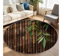 Tizhweqo Tapis Rond Bambou 90 cm, Tapis Salon 3D Rétro Poil Ras Lavable en Machine Antidérapant Doux Descente de Lit Chambre pour Cuisine, Chambre d'enfant, Bureau YDT3476