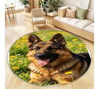 Tizhweqo Tapis Rond Berger Allemand 120 cm, Tapis Salon 3D Chien Poil Ras Lavable en Machine Antidérapant Doux Descente de Lit Chambre pour Cuisine, Chambre d'enfant, Bureau YDT2350