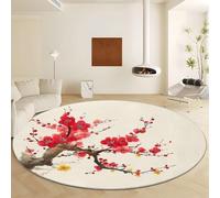 Tizhweqo Tapis Rond Fleur de Prunier 60 cm, Tapis Salon 3D Thème Chinois Poil Ras Lavable en Machine Antidérapant Doux Descente de Lit Chambre pour Cuisine, Chambre d'enfant, Bureau YDT2034