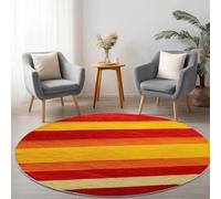 Tizhweqo Tapis Rond Rayures 120 cm, Tapis Salon 3D Rouge Orange Jaune Poil Ras Lavable en Machine Antidérapant Doux Descente de Lit Chambre pour Cuisine, Chambre d'enfant, Bureau YDT3766