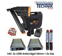 TJEP Cloueur d'ancrage KA 4060 GAS3G 40-60mm + Clous d'ancrage 4,0x50mm Würth DIGA WO-AN 34/60
