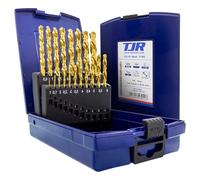 TJR® Lot de 19 forets hélicoïdaux HSS TiN avec étapes de 1 à 10 mm et 0,5 mm - Forets métalliques à centrage automatique DIN 338 Type N 118° - Pour acier inoxydable, acier, aluminium avec