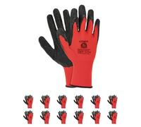 TK Gloves Cobra Gants de Travail/Taille 11 12 Paires/Rouge Noir Gants de montage/Gants de Protection Tricoté Revêtement en Latex Noir Raulatex/Polyester Gant de Protection