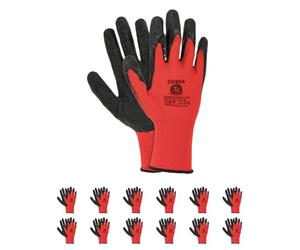 TK Gloves Cobra Gants de Travail/Taille 11 12 Paires/Rouge Noir Gants de montage/Gants de Protection Tricoté Revêtement en Latex Noir Raulatex/Polyester Gant de Protection