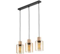 TK Lighting Orson lampe suspendue 3x15 W noir-bois-ambre 4568