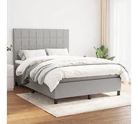 Tkanina oddychająca z regulowanym wezgłowiem sprężynowy 140x200 cm Szary | Sommier à lattes de lit avec matelas ressort ensaché tissu gris clair 140x200cm réglable