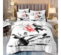 TKCQX Japon Samouraï Housse de Couette 200x200 Style Japonais Peinture à L'Encre Noire et Blanche Parure de Lit 1 Personne GarçOn Ado Adulte Housse de Couette Microfibre avec Fermeture éClair