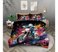 TKCQX Parure de Lit 90x190 Motocross Graffiti Housse de Couette Enfant Garçon Fille Adulte Moto Sports ExtrêMes Housse de Couette 1 Personne en Microfibre avec Taie d'oreiller 65x65 cm