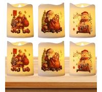 Tktouci Bougies piliers LED de Noël,bougies de Noël sans flamme,Bougies du Père à piles - 6 bougies de noël, ornements de bureau pour la décoration de la maison de vacances