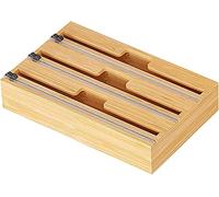 TKTTBD Coupeur De Film Plastique-Derouleur Papier alu et Alimentaire,Distributeur d'emballage en Bois Bambou,Organisateur Cuisine Efficace Tiroir Distributeur,pour Cuisine, 3 Fentes