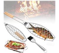 Tkxjry Grille barbecue pour Poisson, 63 * 12cm Grille de barbecue pour poisson, Grille Poisson pour Barbecue, avec Brosse à Huile, pour Barbecue à Poisson, Steak de Ailes de Poulet