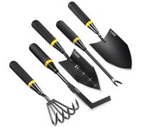 TLBZK Ensemble d'outils de jardin : composé d'un cultivateur manuel robuste en acier inoxydable, d'une pelle à plantes, d'une truelle, d'un désherbeur à fissures et d'un désherbeur pissenlit