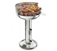 TLGREEN Barbecue à charbon de bois en acier inoxydable, Barbecue à colonne 40 * 40 * 69cm, Hauteur réglable en 3 directions, avec grille de chromée,Cendrier et ventilation, Pour Outdoor, Camping, BBQ