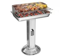 TLGREEN Barbecue à charbon de bois en acier inoxydable, Barbecue à colonne 52*32*84cm, Hauteur réglable en 3 directions, avec grille de chromée, ventilation et Cendrier, Plage, Outdoor, Camping, BBQ