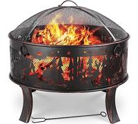 TLGREEN Brasero Extérieur pour Jardin, Foyer Stable Ø 71 x 65 cm | Outdoor Fire Pit avec Protection Anti-étincelles, Tisonnier, 4 PCS Pied, pour Plage, Terrasse, Look rétro, Motif d'élan