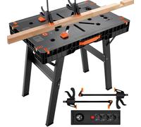 TLGREEN Établi Pliant, Table de Travail Portable avec 2 Serre-Joints | Établi Pliable Portable avec Alimentation Intégrée, Capacité 300-500kg, pour Garage Atelier Chantier, sans Montage,86x55×79cm