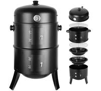 TLGREEN Fumoir 3 en 1, Smoker Fumoir, Barbecue Charbon de Bois, Ø44,5 x 80 cm, Avec Évacuation d'air Réglable et Thermomètre, 2 Grilles Inox, Barbecue Smoker pour Fumer, Griller et Cuisiner