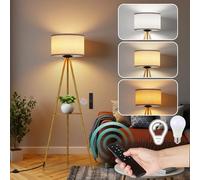 TLGREEN Lampadaire Trépied avec Étagères,Dimmable,3 Températures de Couleur | Lampadaire LED,Lampadaire avec Abat-Jour en Lin,3PCS Pied de Support,Télécommande,pour Salon,Chambre,Bureau,avec E27 Ampoule