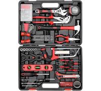 TLGREEN Malette à Outils Complete 218 Pièces, Boite a Outils Portable | Caisse à Outils avec Tournevis Clé à Molette Pince Multiprise Marteau et Scie, Coffret à Outils pour Maison Garage（rouge）