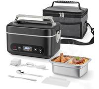 TLPEMN Gamelle Chauffante, 1.2L Electrique Lunch Box Chauffante Rechargeable, Boite Chauffante Repas Portable à Chauffage Rapide,Acier Inoxydable, Boite Chauffante Repas pour Voyage et Bureau
