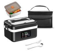 TLPEMN Gamelle Chauffante avec Batterie, Lunch box Chauffante avec Chauffage Programmable, Lunch Box Adulte de 1L, Boite Chauffante Repas à Séparateurs Amovibles, Couverts et Sac Isotherme