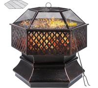 TLSUNNY Brasero Exterieur avec Grille,Foyer de Chauffage,Brasero de Jardin,66x66x63cm,Brazeros Exterieur Barbecue,avec Filet de Protection,Grill au Charbon & Tissonier,pour Jardin Terrasse Plage