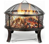 TLSUNNY Braséro Exterieur, Foyer Extérieur, Brasero de Jardin, avec Pare-étincelles, Grill au Charbon, Poker, 4 PCS Pied, Chauffage pour Jardin Terrasse Plage, Ø71x65cm-Motif d'herbe de Fleurs