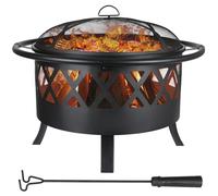 TLSUNNY Brasero Exterieur pour Jardin, Ø 81 cm Foyer, Brasero Barbecue avec Protection Anti-étincelles et Tisonnier, avec Grille de Barbecue, Grande Capacité, Noir