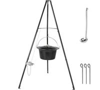 TLSUNNY Marmite à Goulache Hongroise 15L, Bouilloire à Goulache en Émail | Marmite Émaillée Suspendue, Marmite à Soupe avec Couvercle, Trépied Télescopique avec Pointes au Sol, 3PCS Pieds