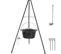 TLSUNNY Marmite à Goulache Hongroise 30L, Bouilloire à Goulache en Émail | Marmite Émaillée Suspendue, Marmite à Soupe avec Couvercle, Trépied Télescopique avec Pointes au Sol, 3PCS Pieds