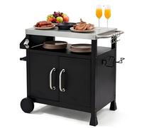 TLSUNNY Table de barbecue d'extérieur avec plateau en acier inoxydable, chariot de barbecue avec armoire inférieure, chariot de service pour barbecue avec 2 roues, table d'appoint pour jardin