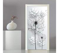 TMANQ Stickers 3D Porte Poster Fleurs Blanches De Pissenlit Créatif Papier Peint Porte Trompe l'oeil pour Chambre Salon Décoration De La Maison Stickers Muraux Imperméable Stickers Amovibles 77X200Cm