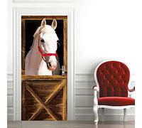 TMANQ Stickers Porte Poster Cheval Blanc 77X200Cm 3D Papier Peint Porte Trompe L'Oeil Pour Salon Chambre Décoration De La Maison Stickers Muraux Imperméable Stickers Amovibles Art Decor