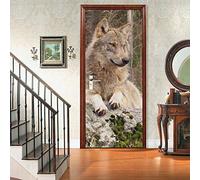 TMANQ Stickers Porte Poster Loup Animal De La Forêt 77X200CM 3D Papier Peint Porte Trompe L'Oeil Pour Salon Chambre Décoration De La Maison Stickers Muraux Imperméable Stickers Amovibles Art Decor