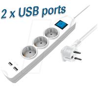 TME NV56-1,5WL - Bloc multiprise, triple, 2 x USB, blanc, 1,5 m