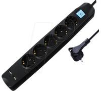 TME NV58-1,5L - Bloc multiprise 5 prises, 2 x USB, noir, 1,5 m
