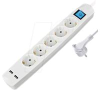 TME NV58-1,5WL - Bloc multiprise 5 prises, 2 x USB, blanc, 1,5 m