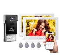 TMEZON Interphone Vidéo 2 Fils Visiophone Connecté 2 Moniteurs, 7" Ecran Couleur TFT,1080P Sonnette vidéo Vision Nocturne,Déverrouillage à Distance,RFID Carte Badges,2 familles/appartaments