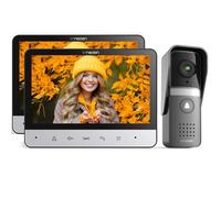 TMEZON Visiophone Connecté 4 Fils Kit avec 2 moniteurs 7", V20 Interphone Vidéo Filaire,Portier Vidéo pour Une Famille,Platine de Rue, Sonnette de Camera
