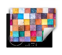 TMK ArtDeko Tapis de protection en vinyle pour cuisinière à induction 70 x 52 cm, Protège Plaque Induction Deco Cuisine Protection Pour Plan De Travail Cuisson Protégé, Mosaïque Bois Multicolore