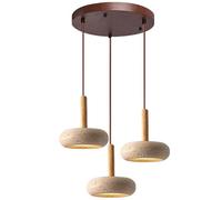 TMKOO Lustre À Suspension Wabi Sabi Travertin Jaune Pierre Naturelle Bois Nordique Lampe Suspendue LED Boucle Ajustable pour Chambre À Coucher Lampe De Chevet Salon Ile De Cuisine(Round)